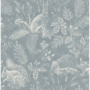 Wallpaper Woodland Blue Toile Animals